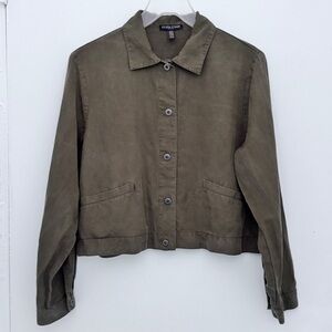 EILEEN FISHER Petite Sz PS Jacket Workwear Collared Seaweed Crop Tencel/Linen